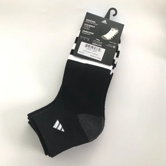 Adidas men’s quarter socks 3 pair size 6-12 black white gray - Picture 2 of 2